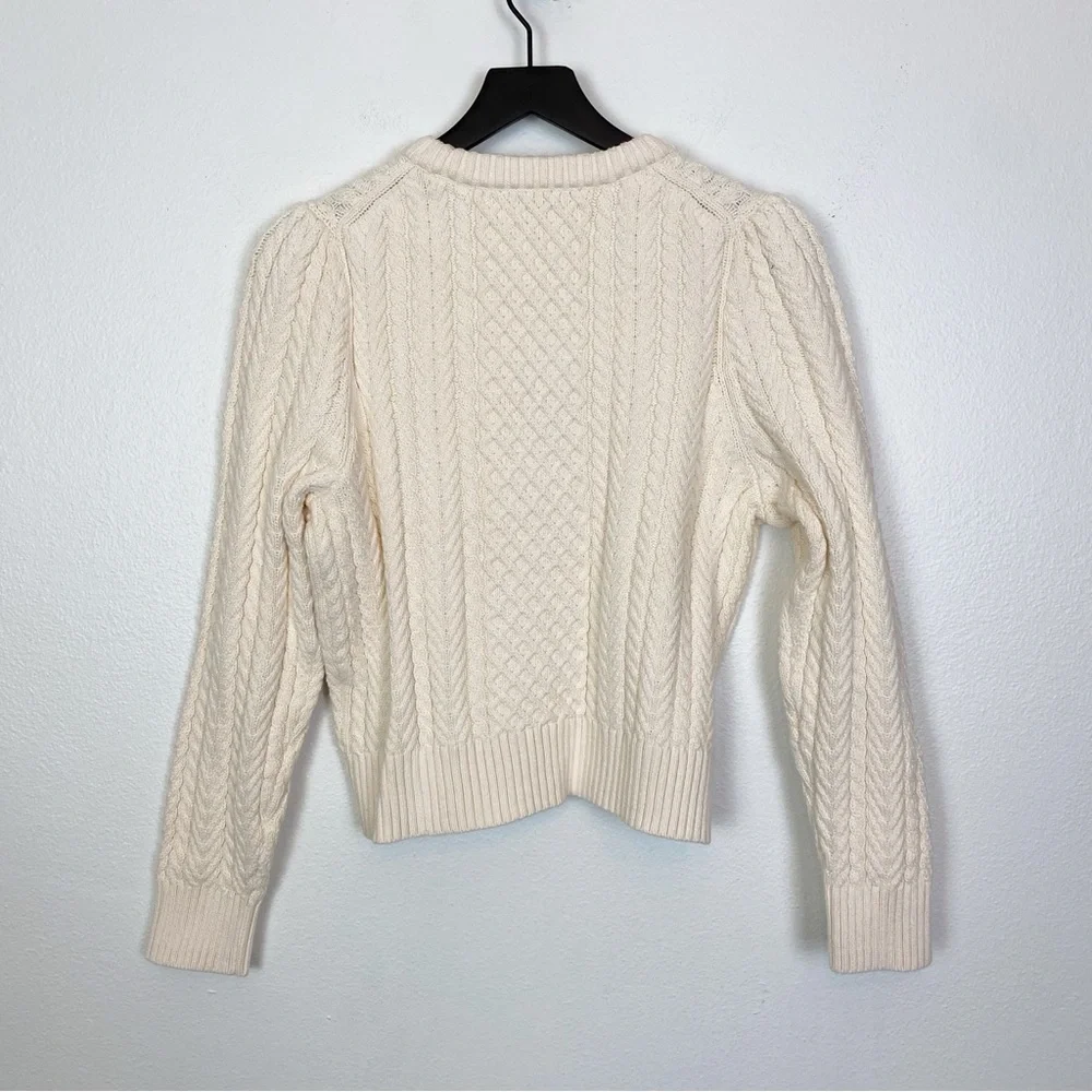 J. Crew Cable-Knit Puff-Sleeve Crewneck Sweater BS978